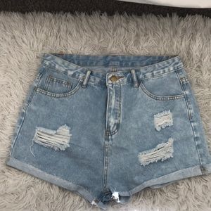 Light Washed Ripped Cuffed Denim Shorts